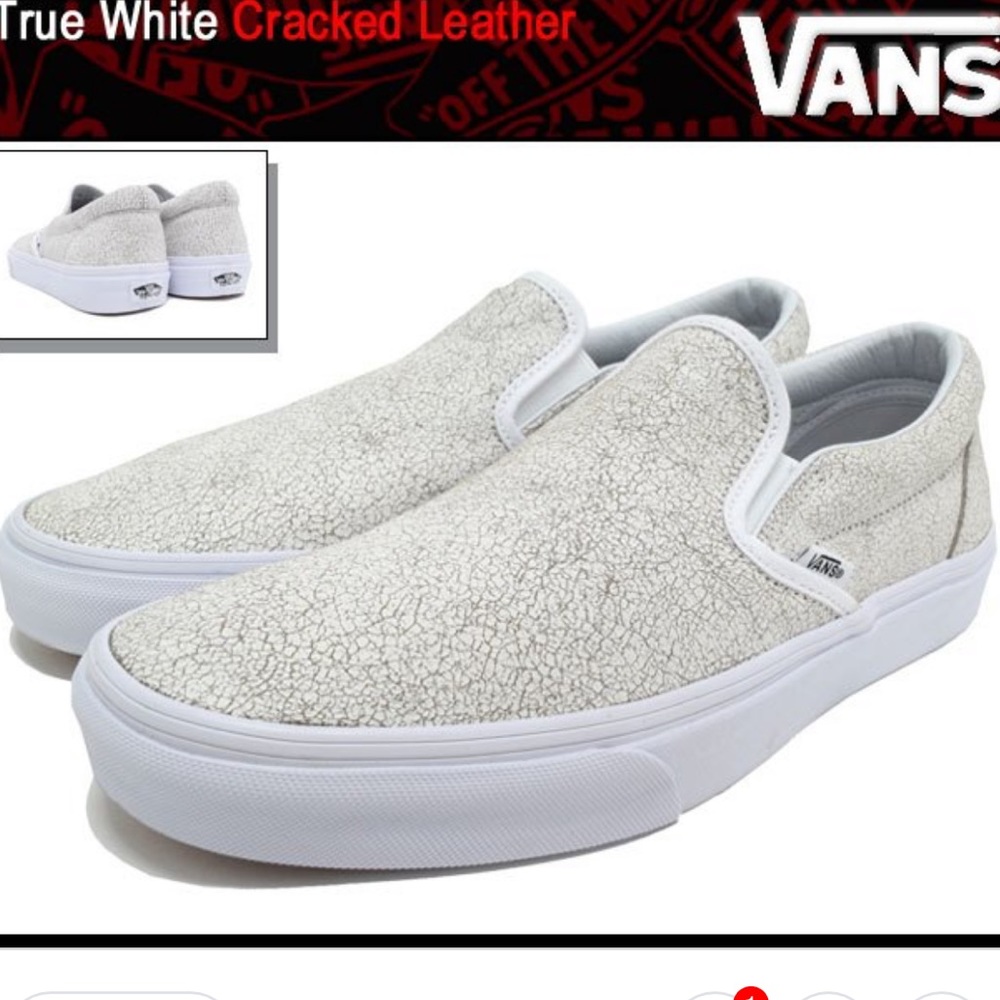 Vans - Classic Slip On White Cracked Leather, 9.5